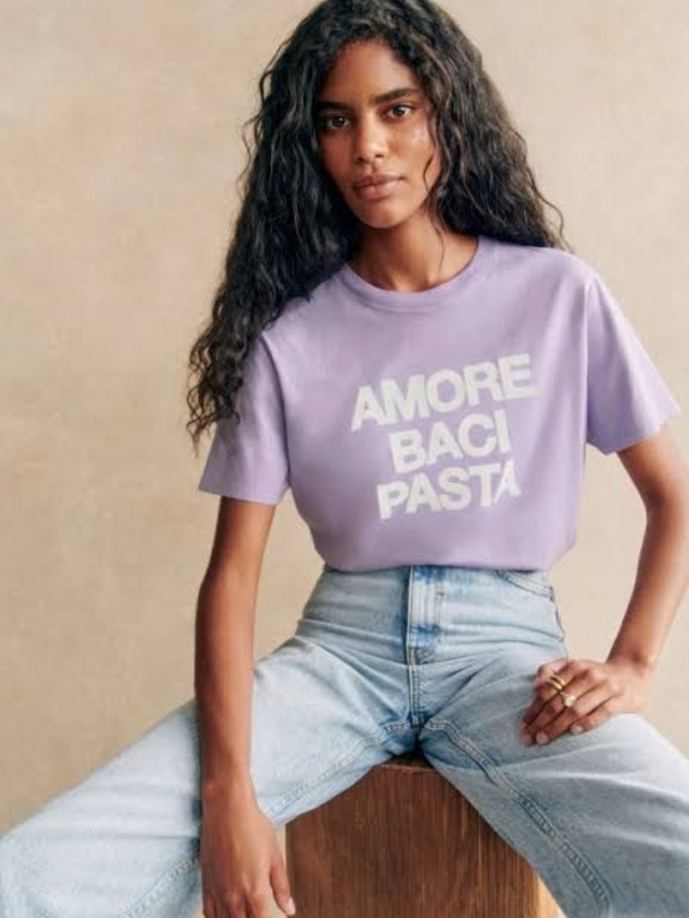 Sezane Amore Baci Pasta T-Shirt Lilac Light Purple Graphic Tee Women’s Medium